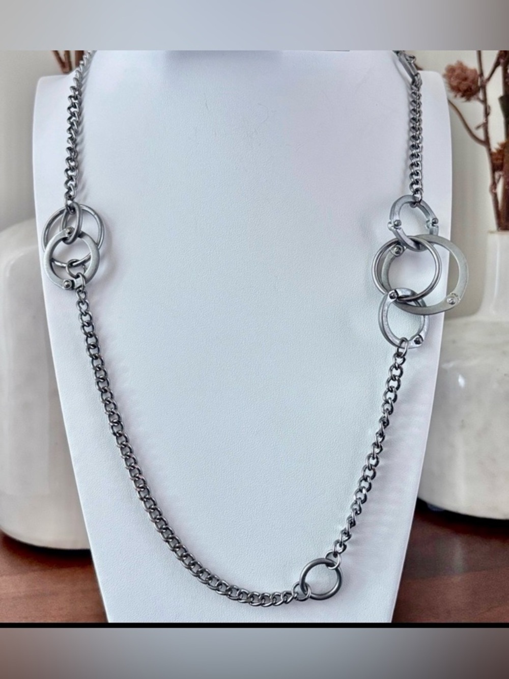 Simply Vera Long Gunmetal Silvertone open circles